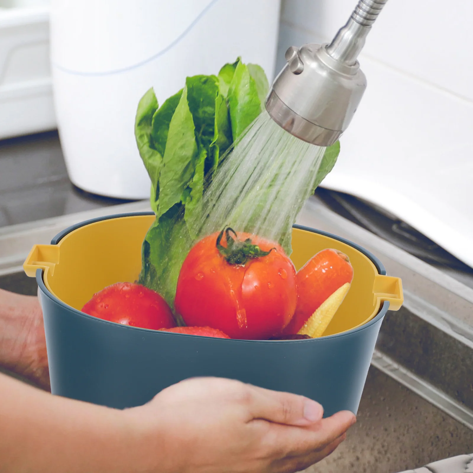 

2 Sets Double Layer Drain Baskets Kitchen Washing Fruit Vegetable Storage Baskets