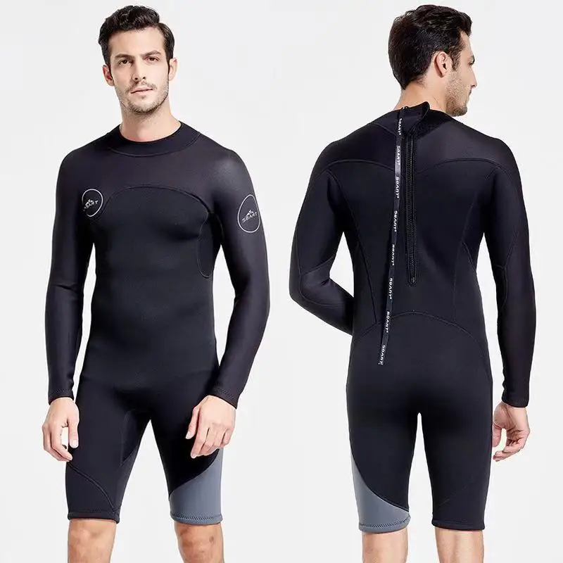 SBART 3MM Neoprene Nylon Men's Wetsuit One-piece Long Sleeve Shorty Diving Suit Keep Warm Surfing Fishing Snorkeling Wet Suits