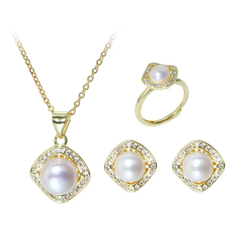 Простое медное покрытие из чистого золота с пресноводным жемчугом женский