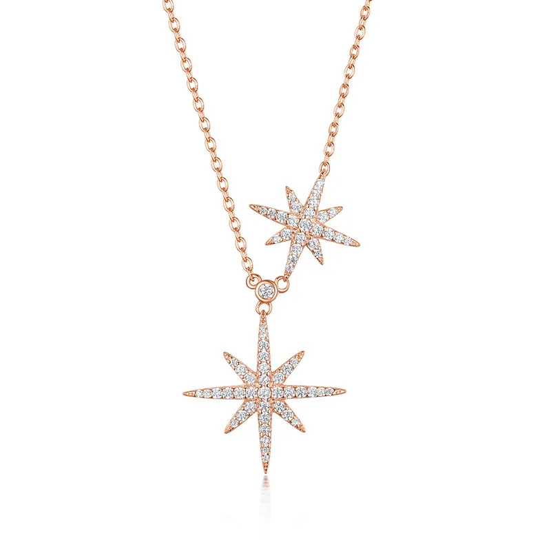 PANJBJ S925 Sterling Silver Necklace Female Six-Pointed Star Clavicle Chain Double Meteor Temperament All-Match PendantPANJBJ images - 6