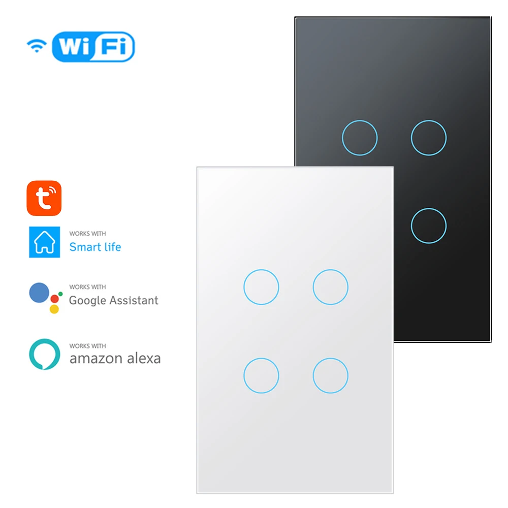 

Smart Wifi Touch Switch No Neutral Wire Required Smart Home 1/2/3 Gang Light Switch 220V Support Alexa Tuya App 433RF Remote