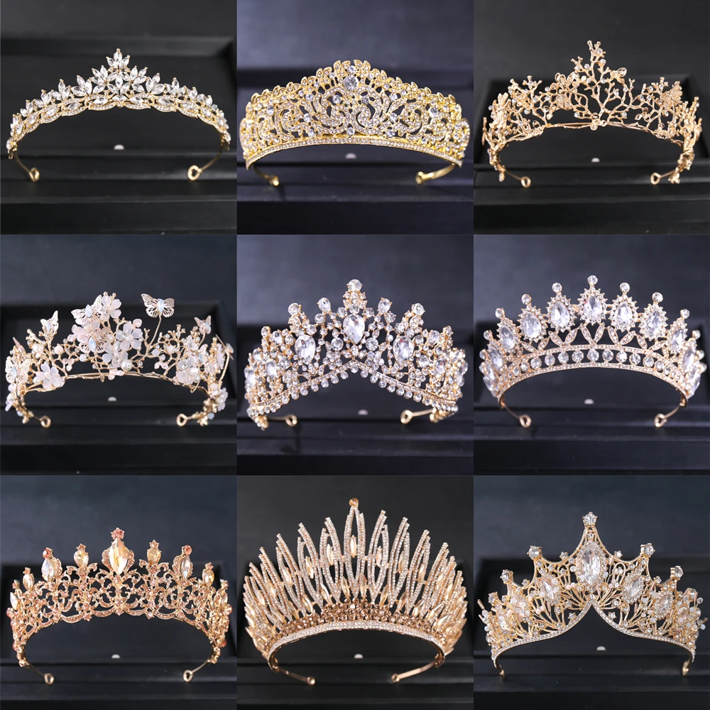 

Gold Color Luxury Crystal Wedding Tiaras And Crowns Party Rhinestone Prom Bridal Diadem Crown Tiara For Women Bride Hair Jewelry