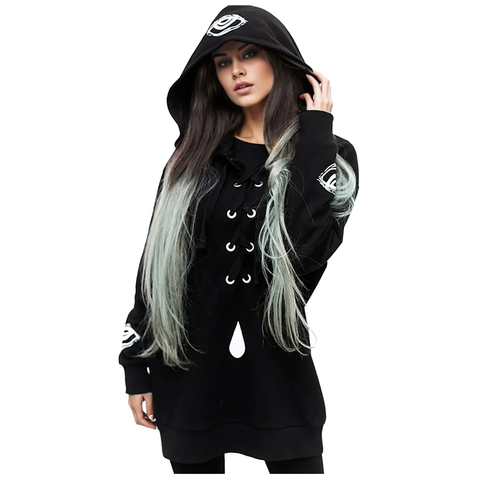 

Женская Повседневная модная осенне-зимняя Толстовка в темном стиле с длинными рукавами и принтом в готическом стиле в Европе и Америке