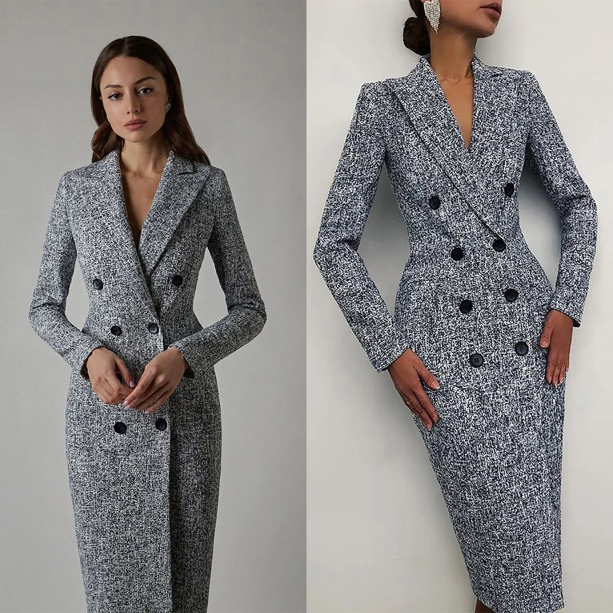Winter Checkered Women's Business Casual Suit Street Wedding Party Formal Party Commuter Women's Long Jacket