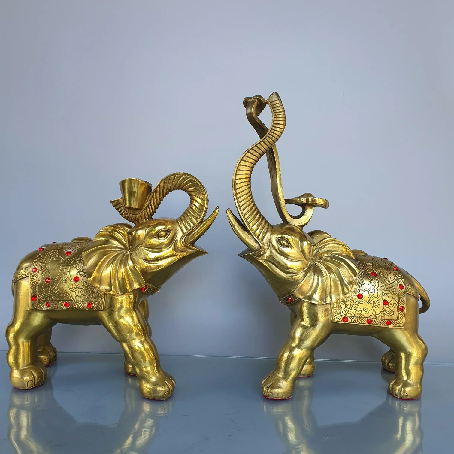 

14"China Feng Shui Seikos Brass Ruyi elephant statue a pair Taiping Elephant Gather fortune office ornament Town house Exorcism