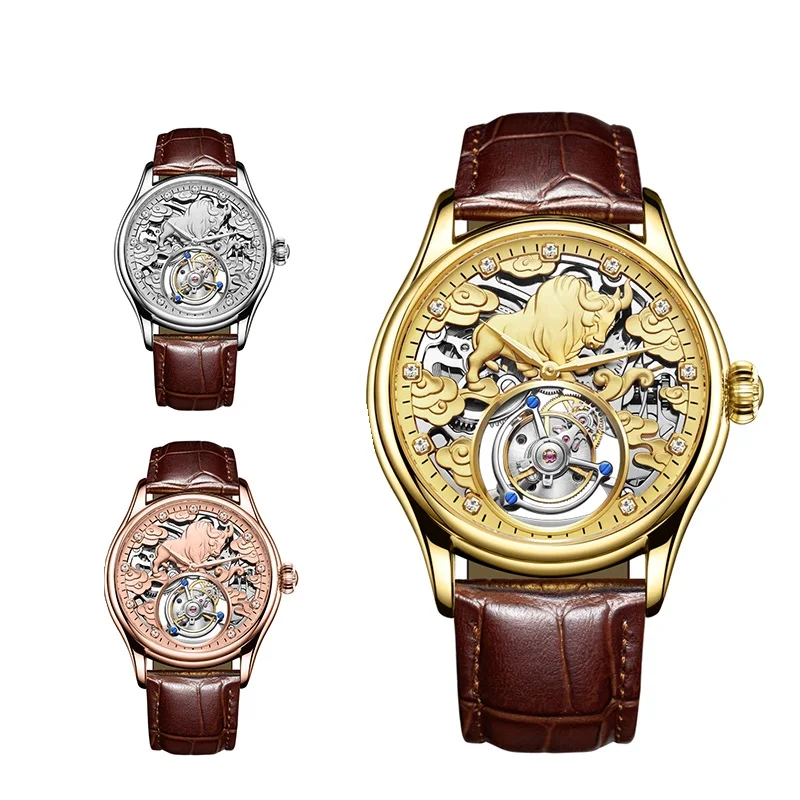 Часы наручные мужские с турбийоном водонепроницаемые автоматические Модные