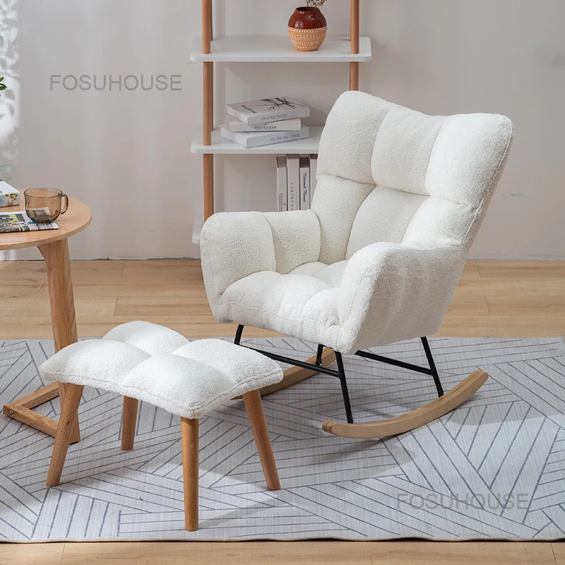 

Nordic Fabric Backrest Living Room Chairs Home Furniture Bedroom Single Cashmere Rocking Chair Balcony Leisure Sofa Armchair
