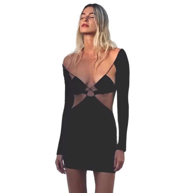 

Платье женское асимметричное с длинным рукавом, пикантная вечерняя одежда в европейском и американском стиле, Прямая поставка