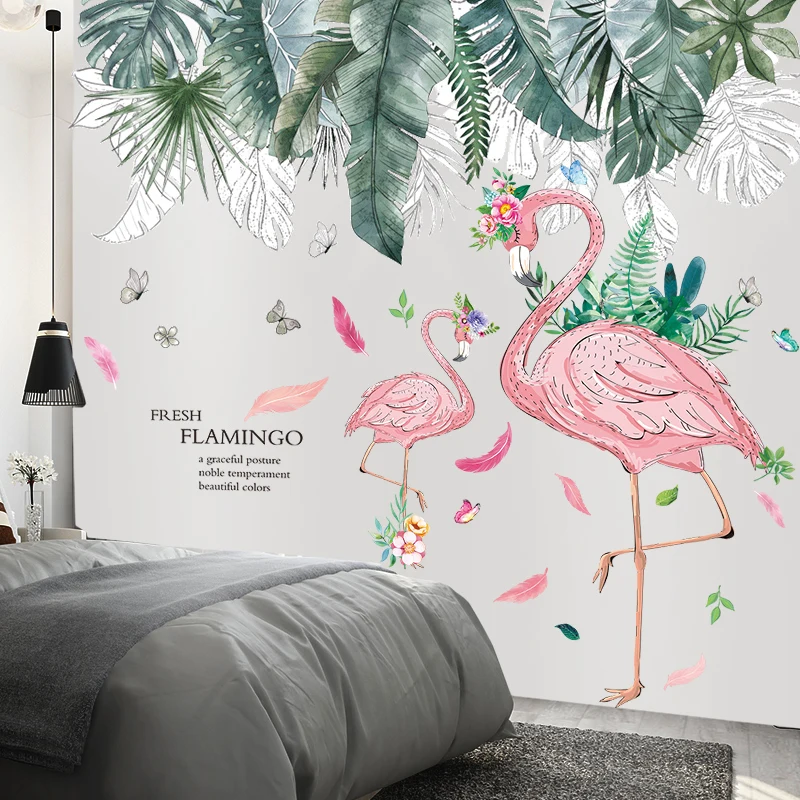 

Tropical Tree Leaves Wall Stickers DIY Flamingo Animal Wall Decals for Living Room Kids Bedroom Children Nursery Home Decoration