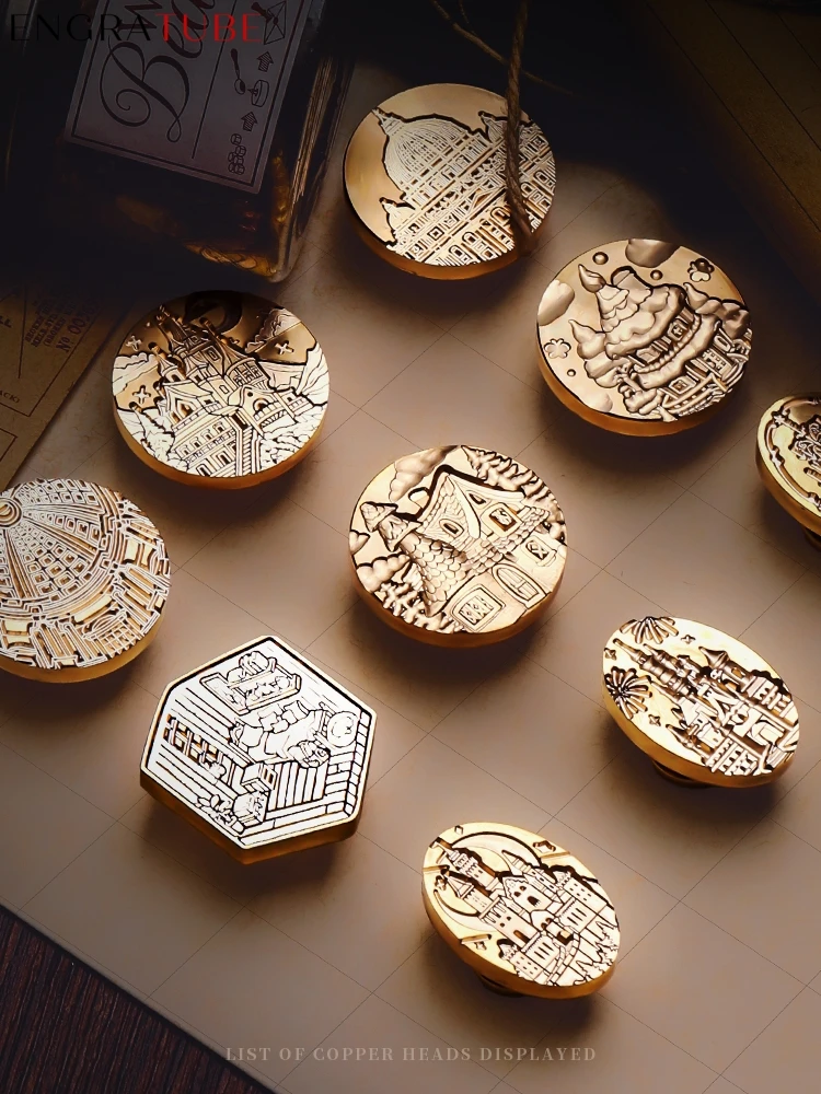 3D Embossed Wax Seal Stamp Ancient Castle Tribe City Churches Record Player Lamp DIY Gift Wedding Greeting Card Decoration Tools