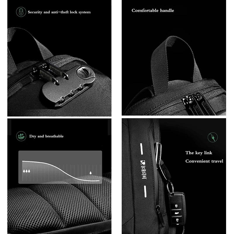 Фото Мужская сумка через плечо, рабочая модная многофункциональная USB-сумка через плечо, дорожная сумка-мессенджер, нагрудная сумка для мужчин №4