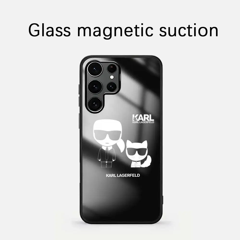 Фото Элитный чехол для телефона с изображением кота Карла Лагерфельда для Samsung S26 S25 S24 S23 S22 S21 S20 Plus Ultra Note20, стеклянный магнитный чехол №3