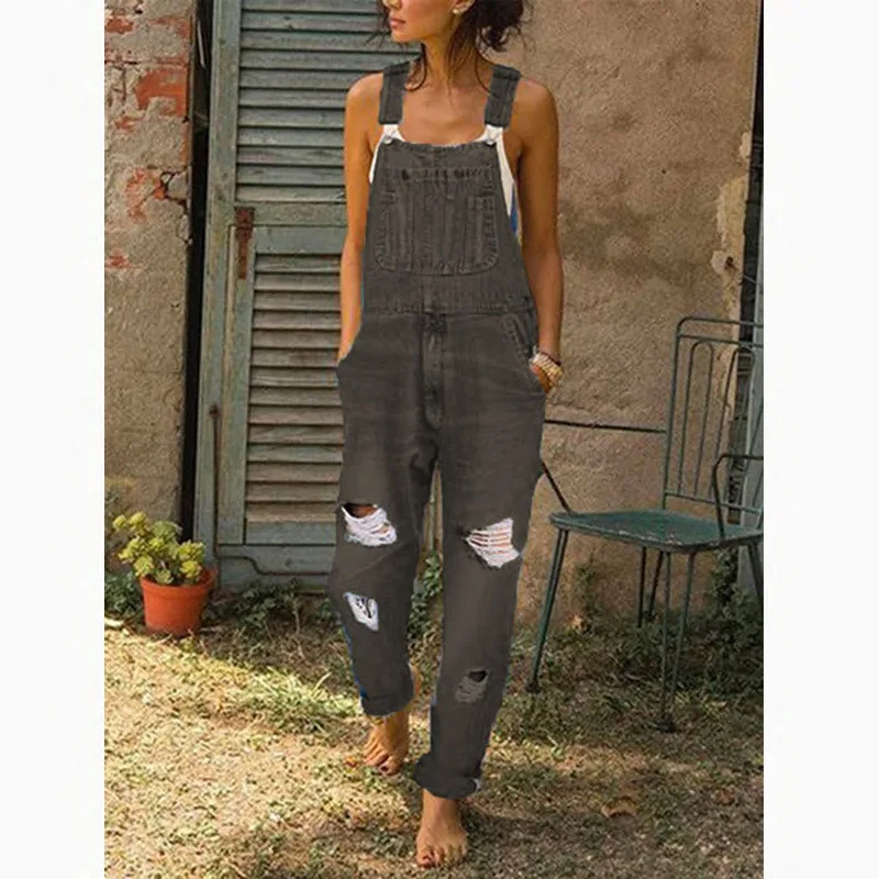 :Womens Sexy Jumpsuits For Women 2022 Fashion Ripped Ladies Overalls With Holes Washed Slim Fit Overalls Printed Women's Pants