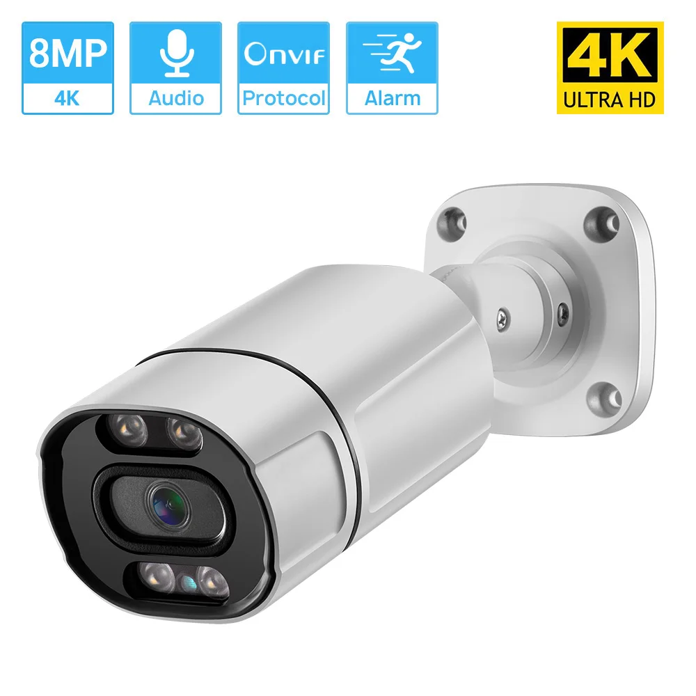 

2023 8MP 4K H.265 ONVIF IP Camera Waterproof Outdoor POE Camera Two Way Audio Color Nightvision Motion Detection CCTV Camera