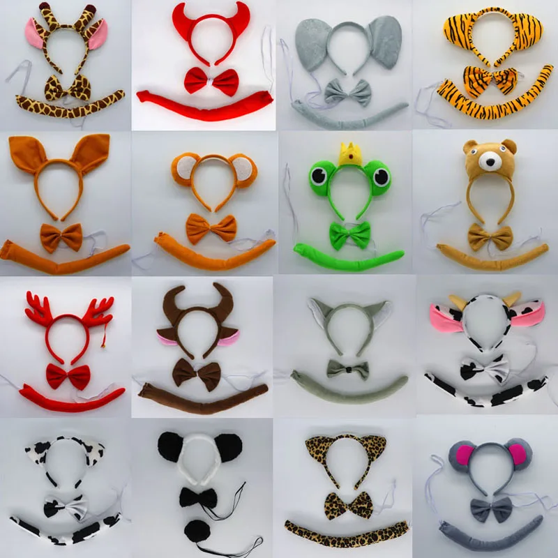 

Cartoon Animal Ear Headband Tie Tail Props Birthday Party Gift Cute Children Toy Christmas Wedding Cosplay Costume Halloween