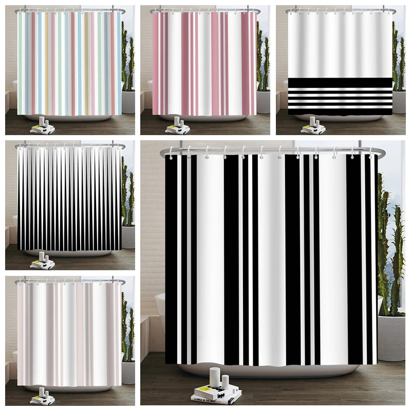 

White Striped Shower Curtain Abstract Bathroom Curtains Waterproof Polyester Fabric Modern Style Fashion Bath Decor With Hooks
