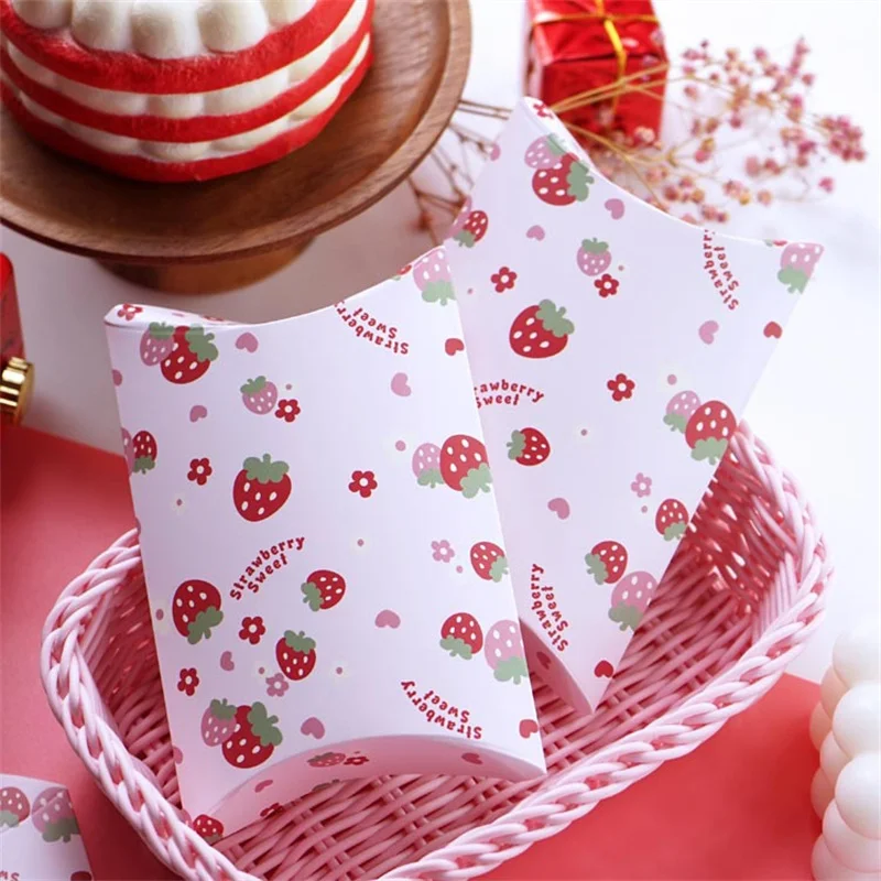 

10Pcs Cute Sweet Strawberry Pillow Candy Boxes Wedding Guests Gift Packing Box Kids Birthday Baby Shower Party Favors Goodie Bag