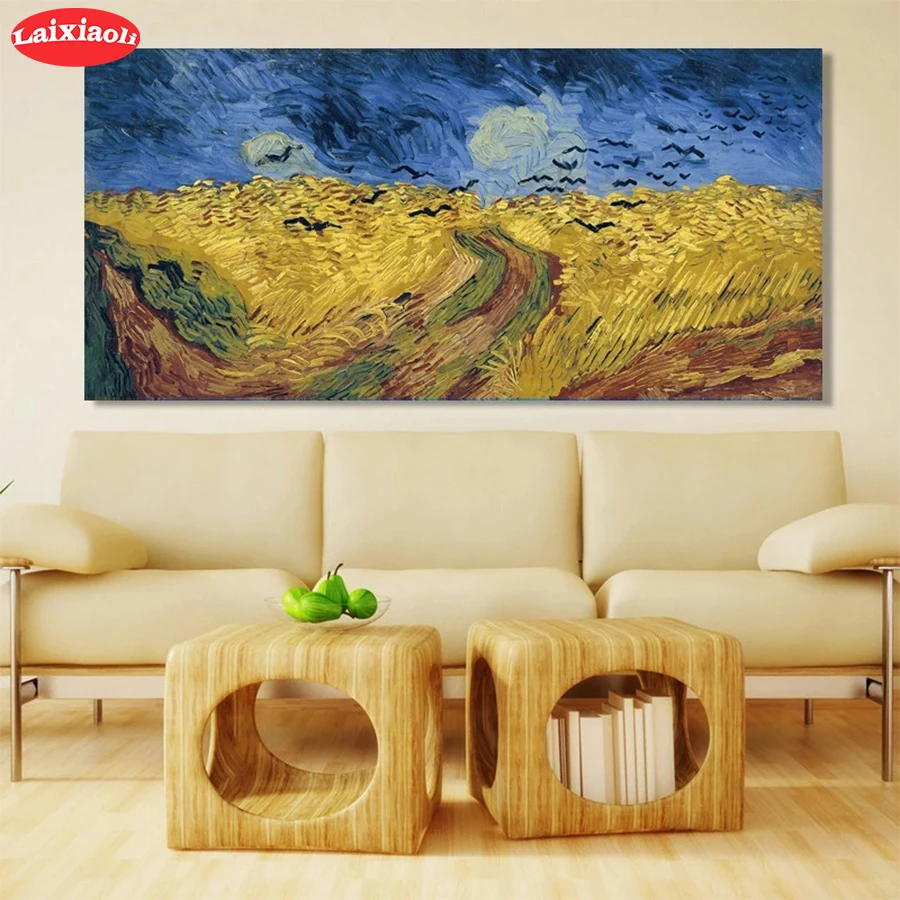 

Diamond Painting Van Gogh Abstract Art Wheat Field And Crow Full Drill Square DIY Diamond Cross Stitch Mosaic round Home Decor