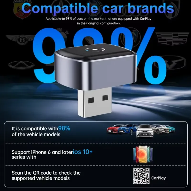 Фото Горячая новинка 2026: Миниатюрный USB-адаптер Fuallwin для беспроводного подключения Android Auto и CarPlay в автомобиль №5