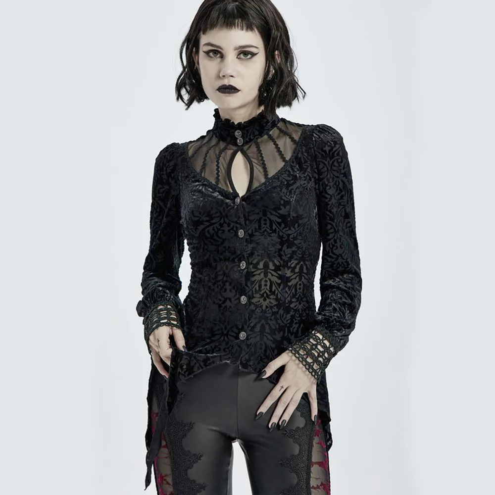 

Rosetic средневековая Ретро Сексуальная Блузка женская готическая модная бархатная блузка с длинным рукавом Роскошная сетчатая рубашка с вор...