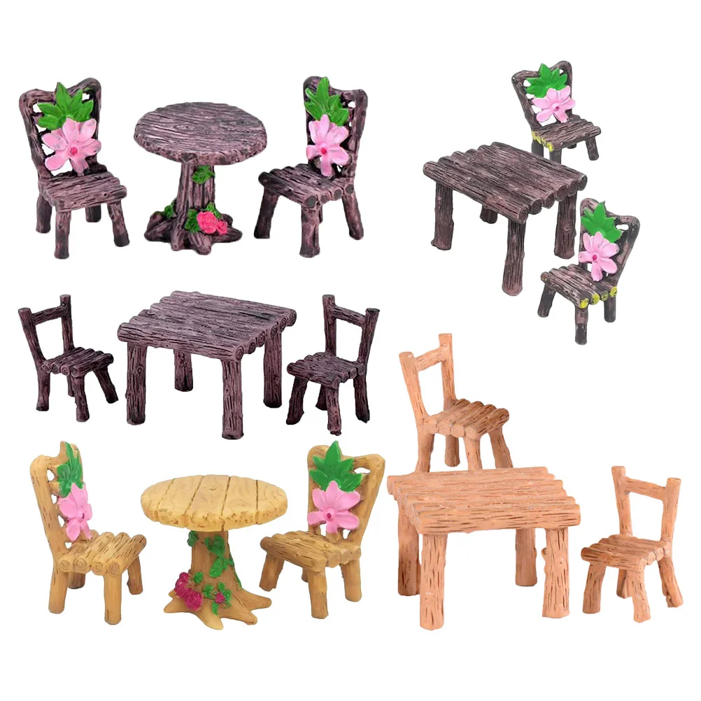 

Миниатюрный Настольный стул, садовая мебель, набор сказочных стульев для кукольного домика, скамейка из смолы, деревянная декоративная мод...
