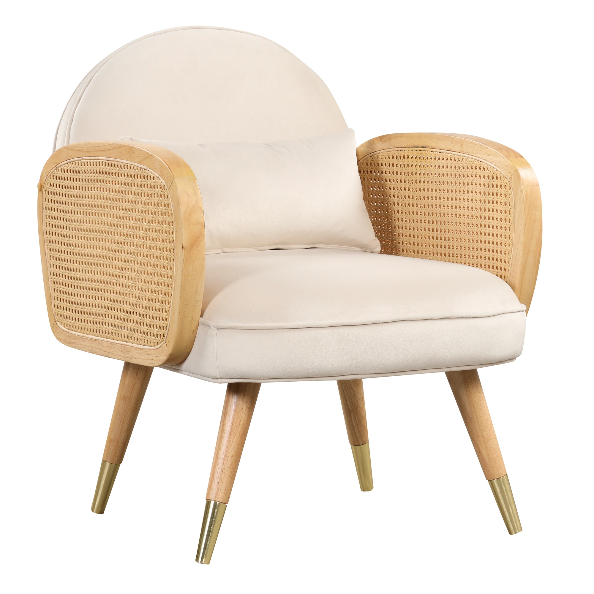 With Rattan Armrest&metal Legs Upholstered Mid Century Modern Chairs For Living Room Reading Room White/grey/yellow