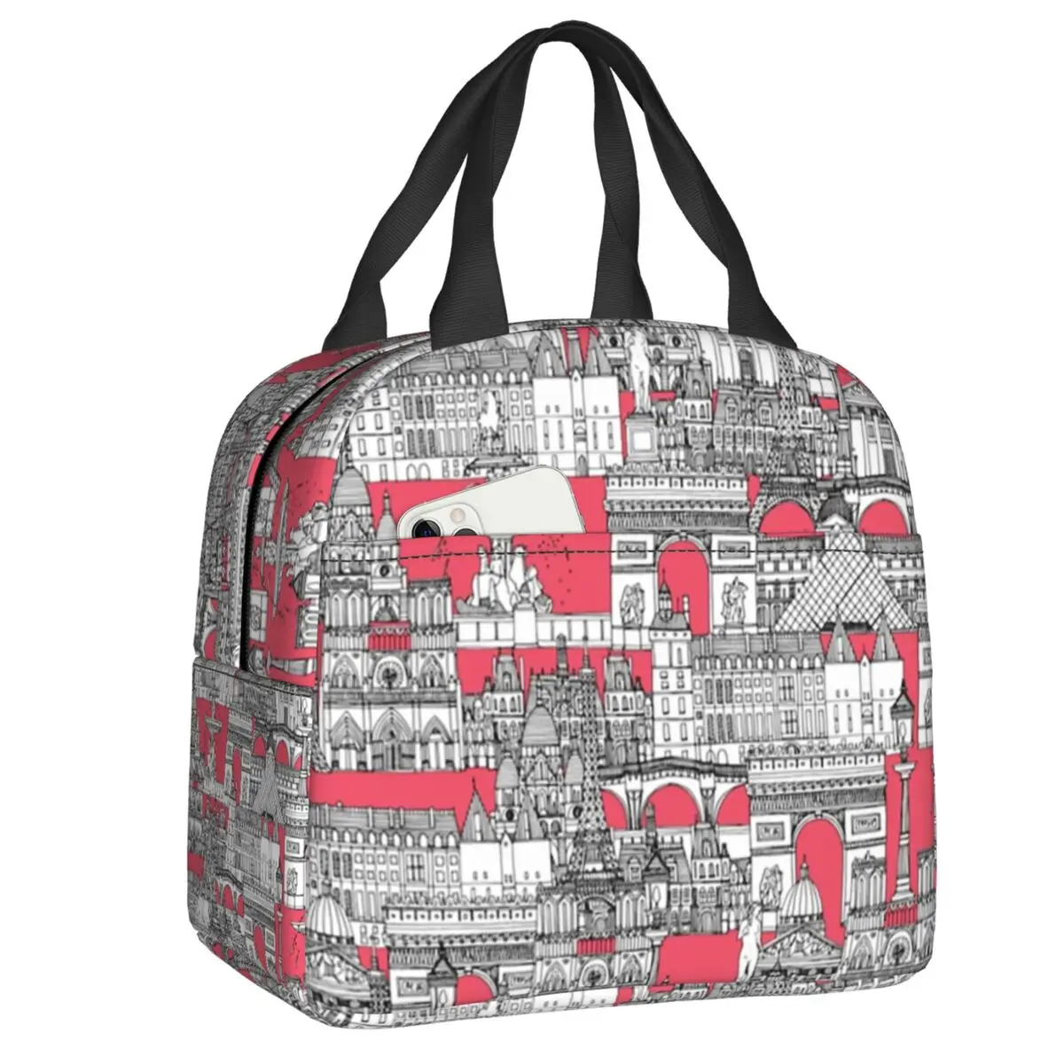 

Изолированная сумка-тоут для ланча с рисунком Toile De Jouy для женщин, парусиновая розовая Термосумка с клубничным охлаждением для еды