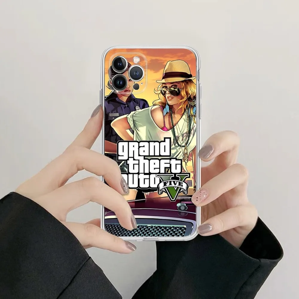 Популярный силиконовый мягкий чехол для телефона Game G-TA 5 G-rand Iphone 16 15 14 13 12 11 Pro Mini XS