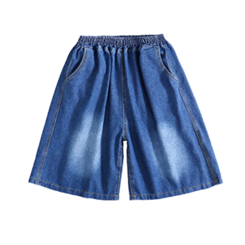 

Teen Boys Denim Shorts Casual Solid Color Elastic Waist Baby Pants Summer Calf Length Kids Trousers Soft Pants Children Clothes