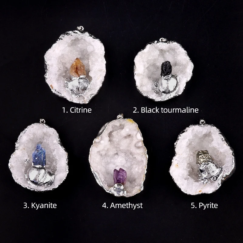 Ожерелье с подвеской в виде ломтика агата друзы нерегулярные Рейки исцеляющая