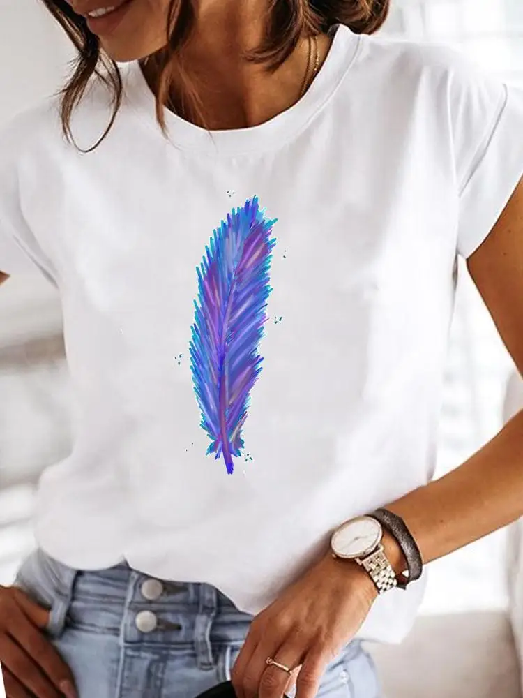 

Clothes Fashion Feather New 90s Cute Casual Summer T Clothing T-shirts Short Sleeve Ladies Women Print Female Graphic Tee