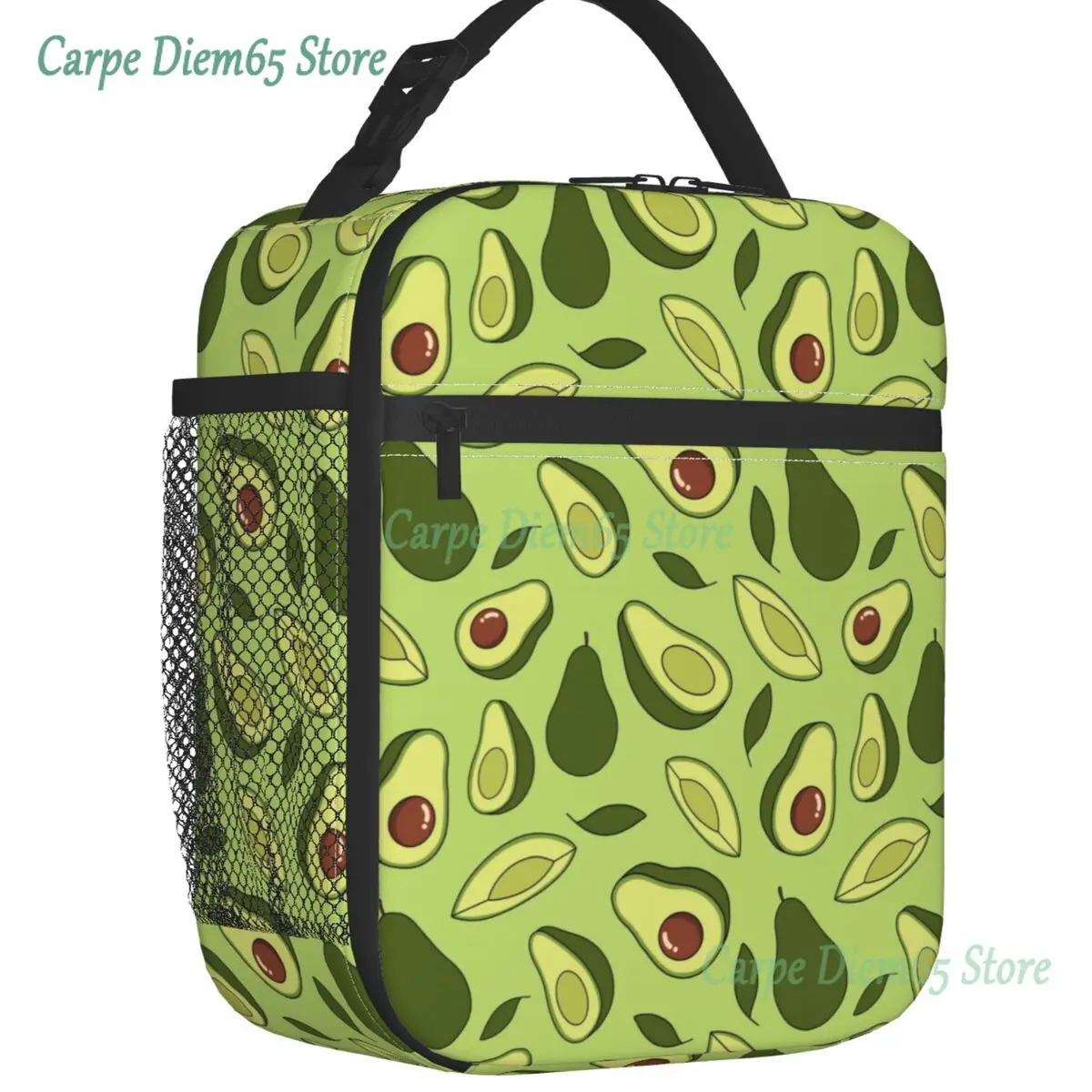 

Green Avocado Print Insulated Lunch Bag for Women Leakproof Thermal Cooler Bento Box Office Work School