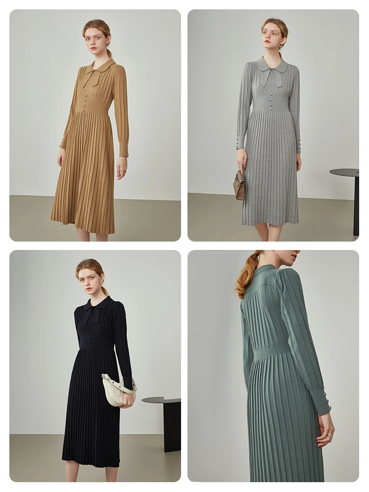 Женское офисное вязаное платье fansilзаный с бантом шерстяное кукольным воротником