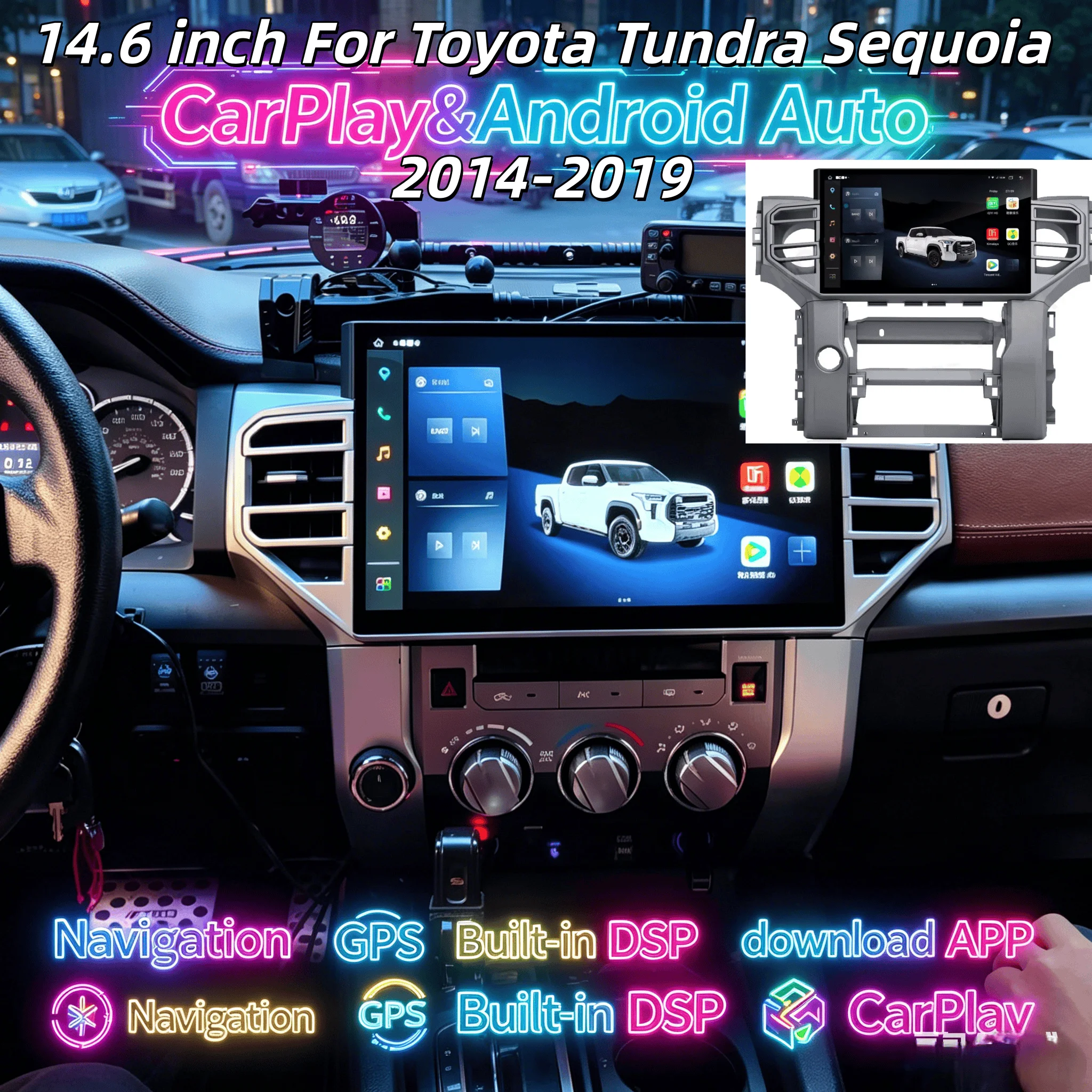 Фото Мультимедийная автомобильная магнитола для Toyota Tundra Sequoia 2014-2019, Android 13, GPS-навигация, беспроводной GPS, DSP, 4G Wi-Fi №1