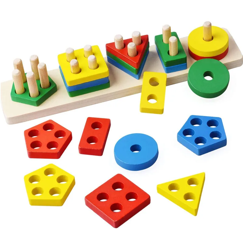 

Montessori Geometric Shape Set Column Matching Building Blocks Assembling Children's Enlightenment Early Education Toys