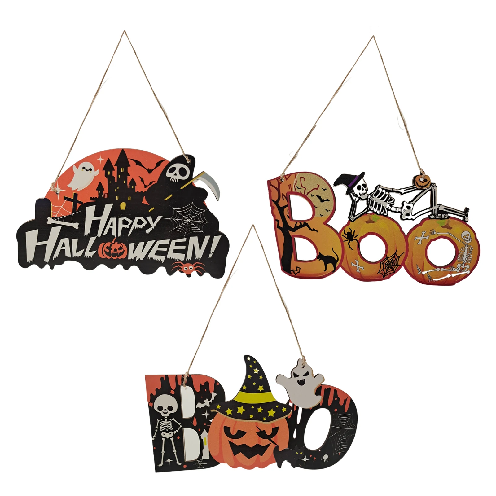 

Boo Happy Halloween Wooden Signs Sign For Front Door Decor Rustic Hanging Board Boo Sign Ghost Ornaments For Haunted House Party