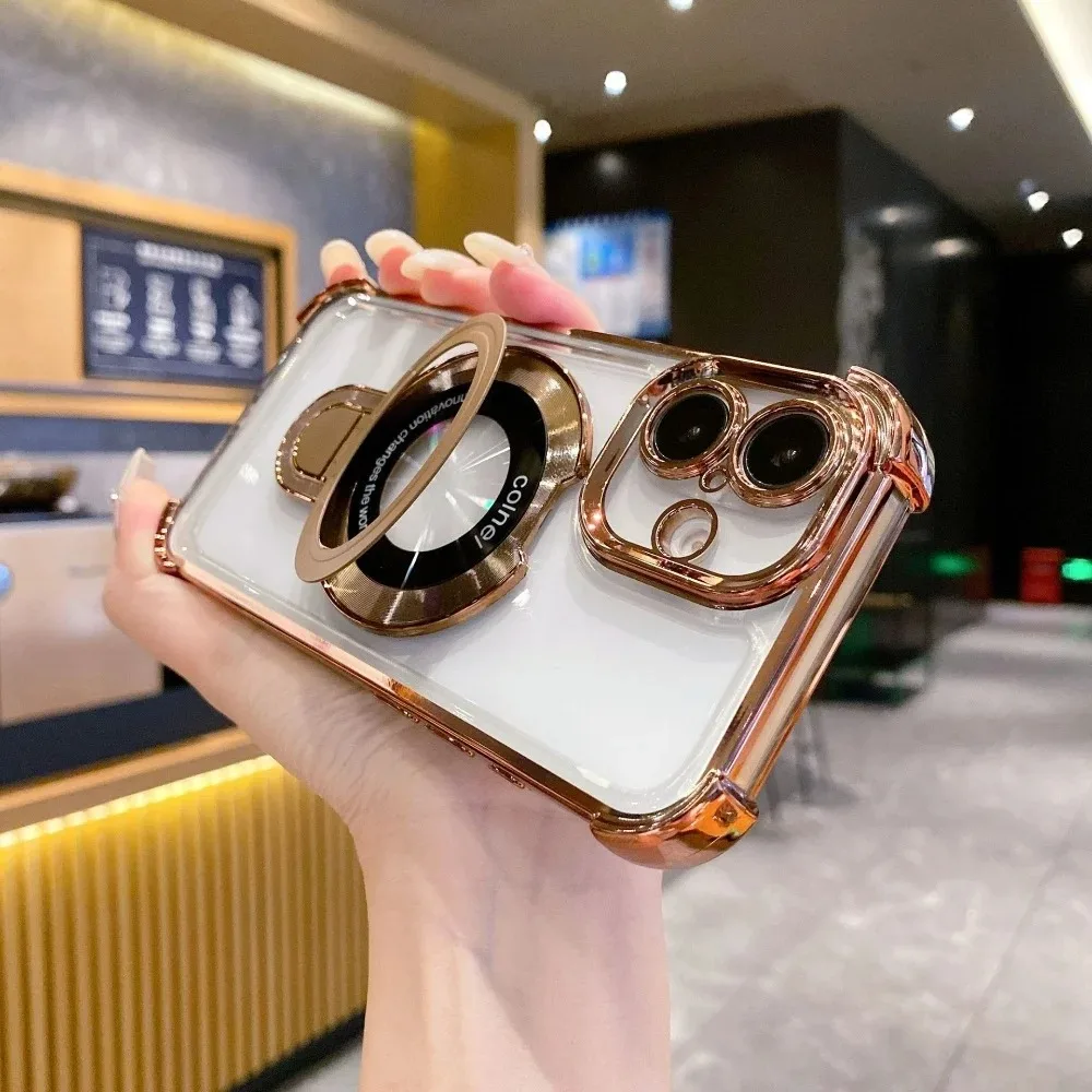 Фото Роскошный магнитный чехол для мобильного телефона с кронштейном для IPhone 17 Pro Max Plus, противоударный силиконовый чехол с покрытием №2