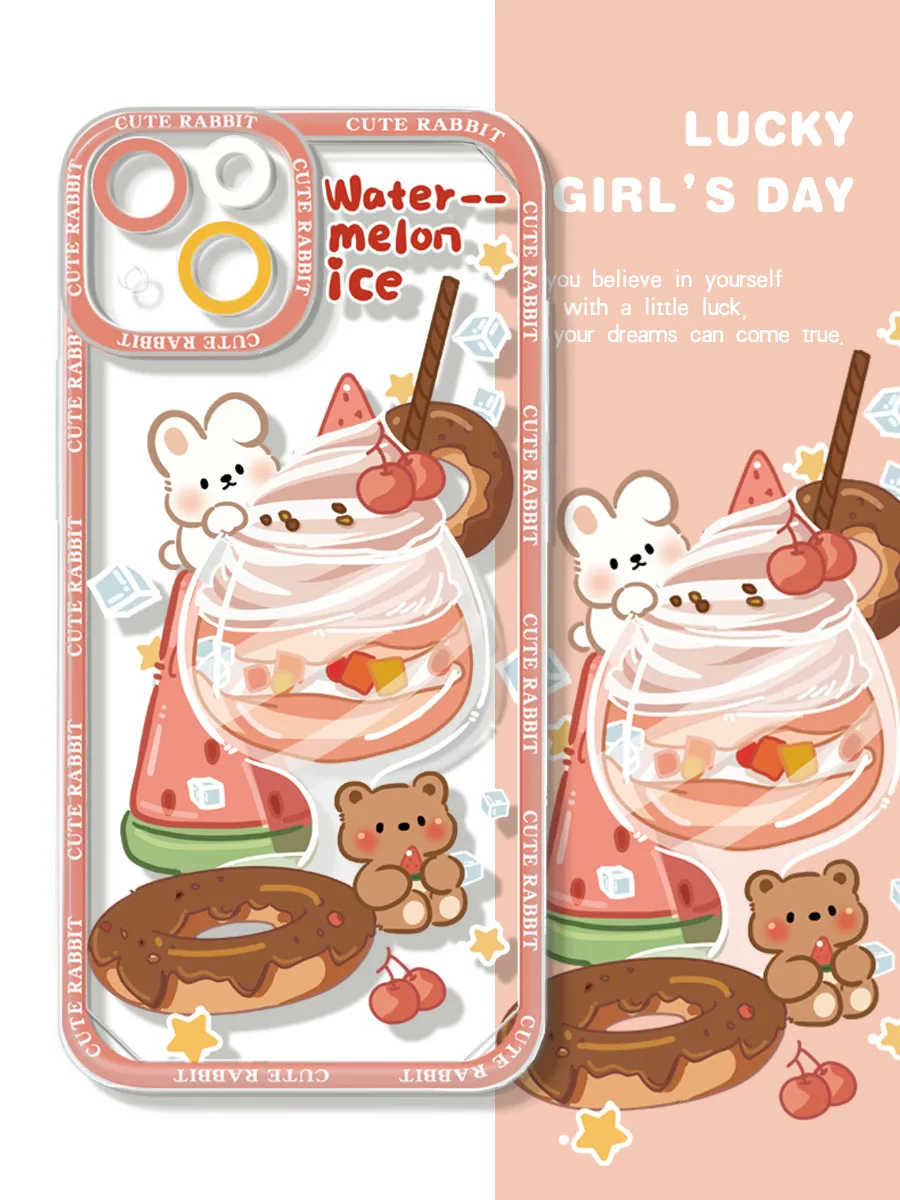 

Creative Cartoon Cute Rabbit Phone Case For IPhone 14Pro Max 13Plus 12 11 X XR/XS INS Style Ice Cream Transparent Silicone Cover