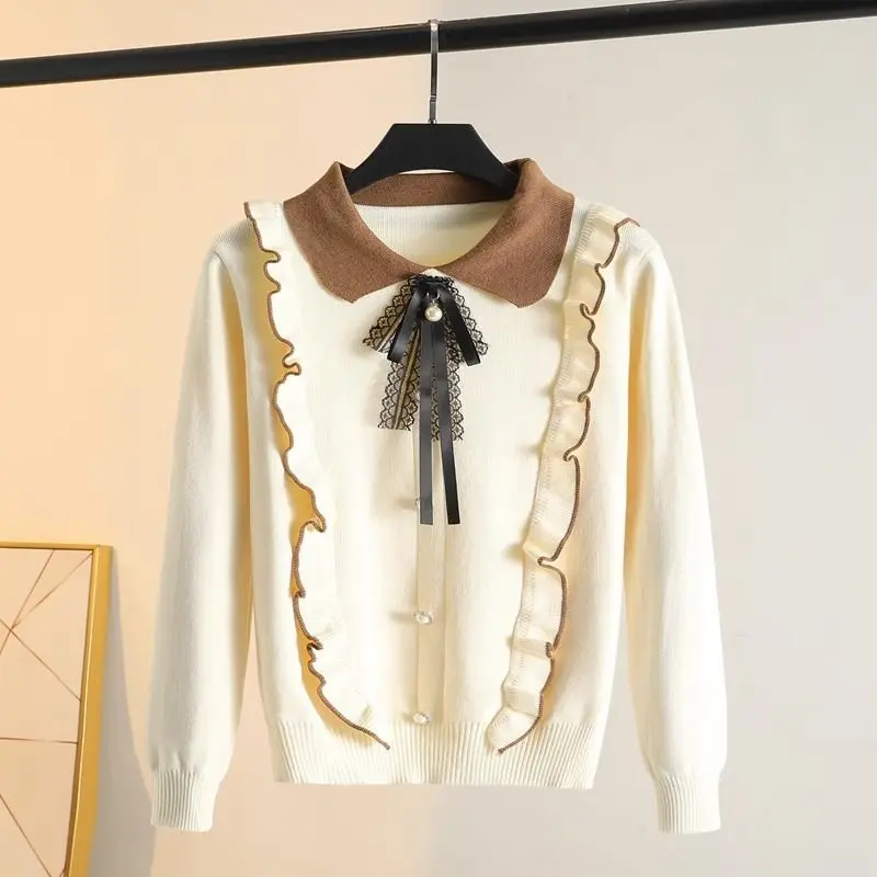 Пуловер с узелком-бабочкой и оборками по краю короткий базовый свитер облегающий