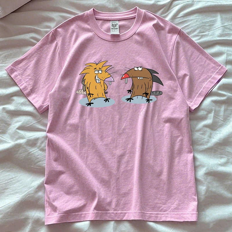 Фото Angry Beavers Woman Cotton Camisetas Funny Daggett and Norbert 90s Cartoon Tees Fashion Vintage Casual Men Graphic Tops Tshirt №5