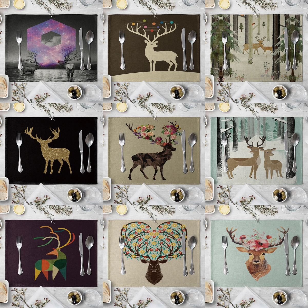 

ZHENHE Мультяшные олени с художественным рисунком, подстилка, хлопчатобумажная льняная ткань, настольные коврики, семейная столовая посуда