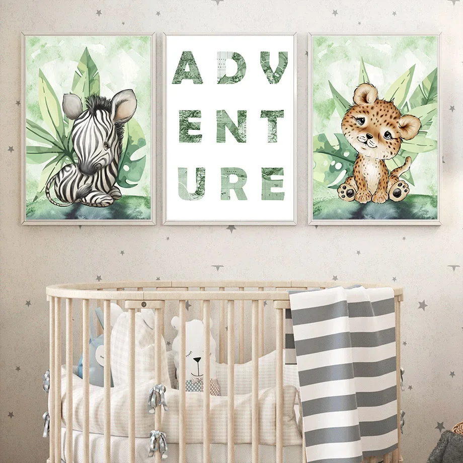 Настенная Картина на холсте с изображением джунглей сафари тигра жирафа зебры