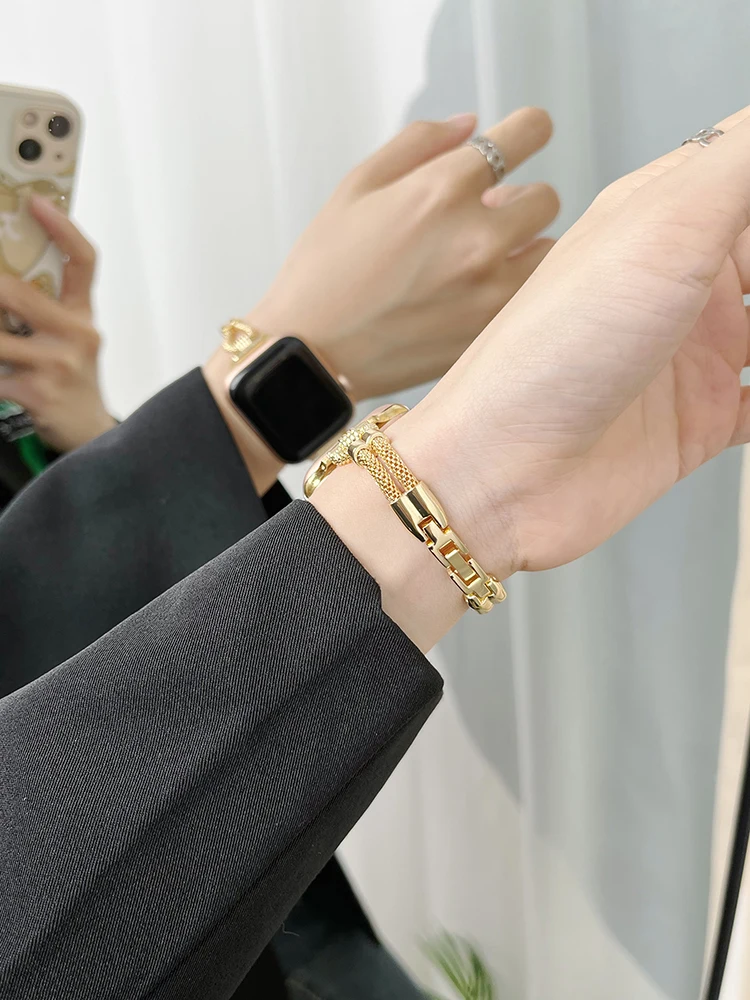 Luxury Bracelet For Apple Watch 38 40 44mm 42mm 41mm 45 Women Girl Slim Metal Diamond Strap For Apple Watch Series 7 6 5 4 3 SE