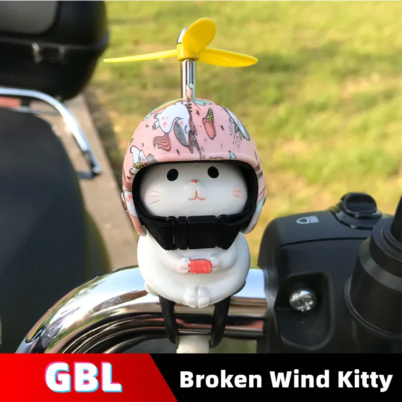 

Mini Kitty With Helmets Resin Plastic Bamboo Dragonfly Car Motorcycle Bicycle Accessories Cute Funny Outdoor Ride Decoration