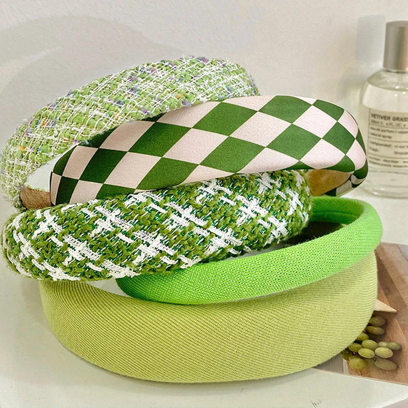 

Ободок для волос с толстой подкладкой, элегантный аксессуар «сделай сам» из серии Green, с широкими боковыми полосками, нескользящий, в Корейском стиле INS