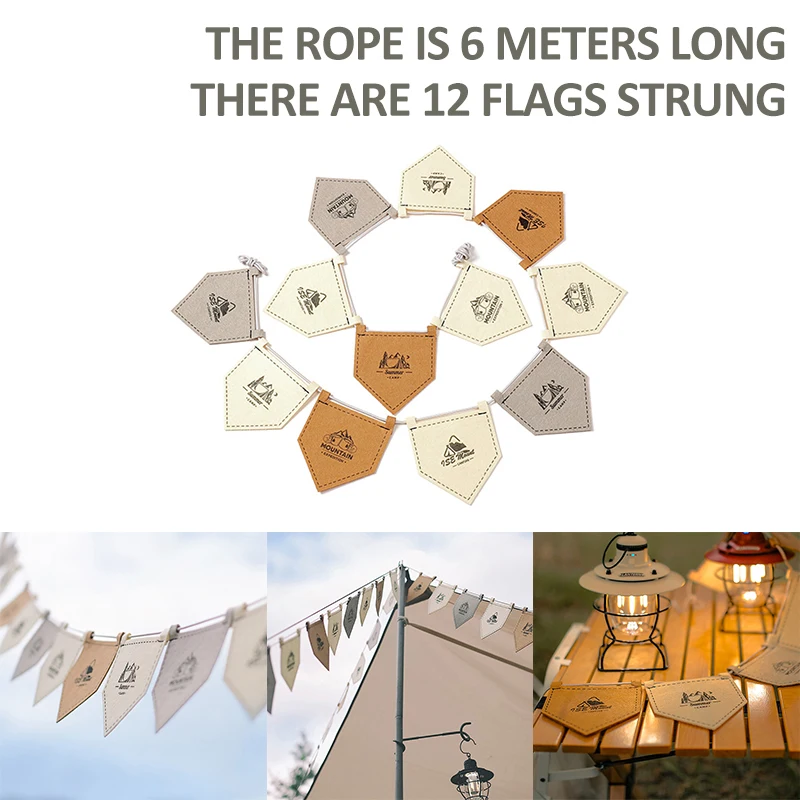 

6M Outdoor Felt Camp Flag Pentagonal Flag with Rope Camping Flag Freely Adjustable Length Rope Buckle Party Decoration Supplies