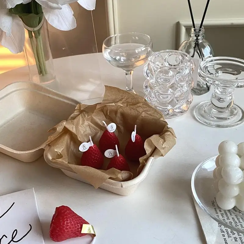 1PC/4PC Декоративные ароматические свечи "Клубника" DIY из соевого воска с запахом на день рождения, свадьбу в подарочном наборе в стиле INS Wind.