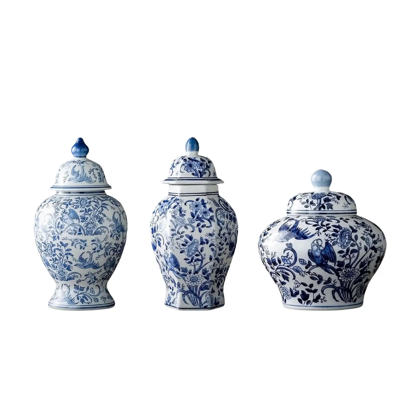 

Ceramic Ginger Jar with Lid vase Traditional Chinese Decorative Crafts Chinoiserie Porcelain Jars for Living Room Party