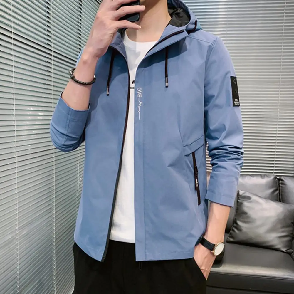 

Hooded Jacket Men Plus Size Plush Lining Hood Coldproof Winter Korean Overcoat Drawstring Windbreaker Jacket Thicken