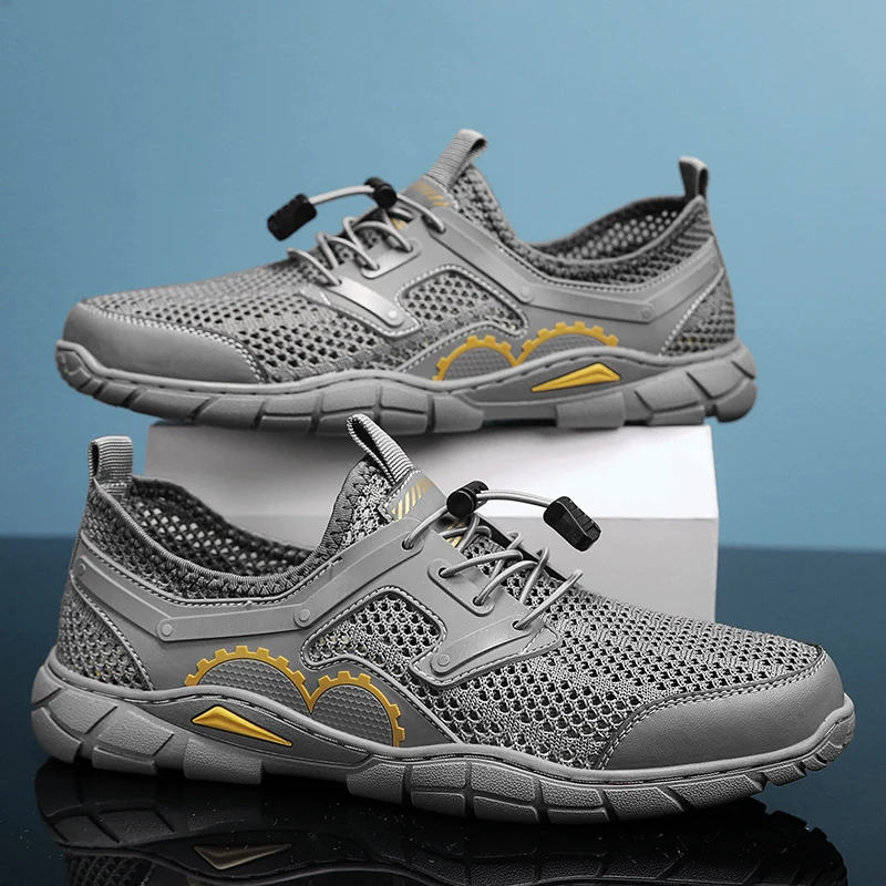 

Легкие мужские сандалии, удобная Уличная обувь на плоской подошве, круглый носок, повседневные дышащие кроссовки, летняя универсальная сетчатая обувь